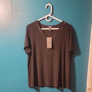 Jones New York Black V-Neck Short Sleeve Top